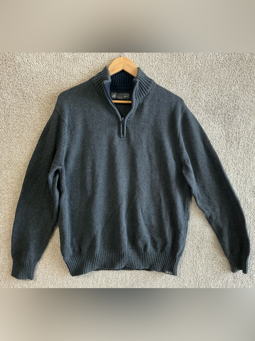 Eddie Bauer Men’s Charcoal Gray 100% Cotton Quarter-Zip Sweater Size L